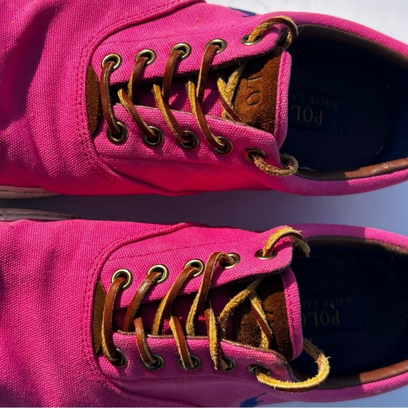 POLO Ralph Lauren Fuchsia and Navy  Sneaker Leather Laces Size 9.5 - Picture 2 of 11